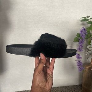 Unr8ed Black Faux Fur Slide Sandal